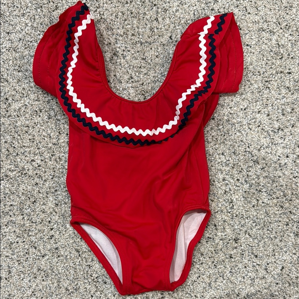 Janie and Jack Red One-Piece Swimsuit with Navy and White Trim